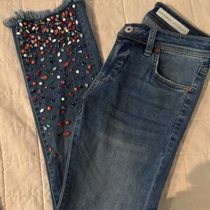 Anthropologie Pilcro and the Letterpress Jewel Embellished Blue Jeans